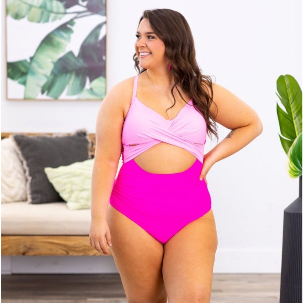 Filly Flair Davi & Dani Hot Pink Colorblock One piece Swimsuit